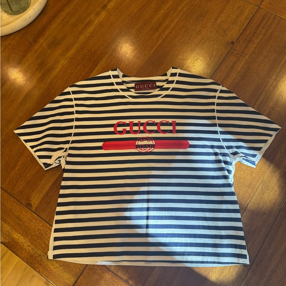 Gucci (red) Navy and White Striped Tee